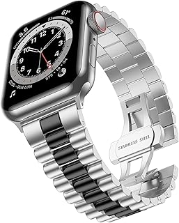 سوار ساعة من الفولاذ المقاوم للصدأ بمشبك قابل للطي بنمط فراشة متوافق مع ساعة آبل سلسلة 9 44/42 ملم واي ووتش سلسلة 9/8/7/6/5/4/3/2/1 من باوزاي