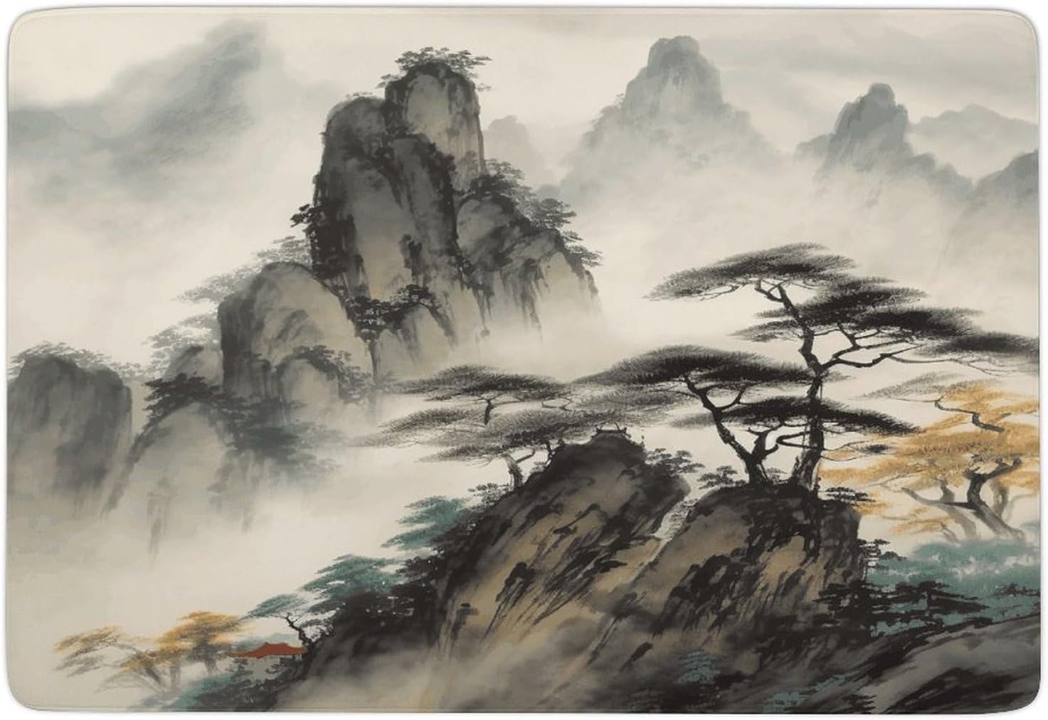 Chinese Landscape Painting Carpet for Living Room,Washable Dining Room Non-Slip Under Table Rug 40“x60”Large Rugs Lndoor Home Decoration Stain Resistant Carpet for Bedroom