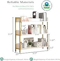 Vista 3 de Wide Open Shelf Bookcase - Modern 3-Tier Floor Standing Display Bookshelf with Three-Side Panels for Home and Office, Storage Shelving in Warm White