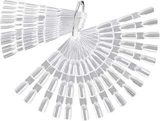 300 Tips Clear Nail Art Tip Sticks Fan Shaped Nail Wheel Display Practice Sticks Tool with Metal Split Ring