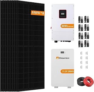 4100W Solar Panel System 550W Solar Panels 8PCS, 8KW Hybrid Split Solar Inverter 120V/240V, 51.2V 100Ah LiFePo4 Battery with 100A BMS 100m Red and Black PV Cable 8PCS Solar Connector