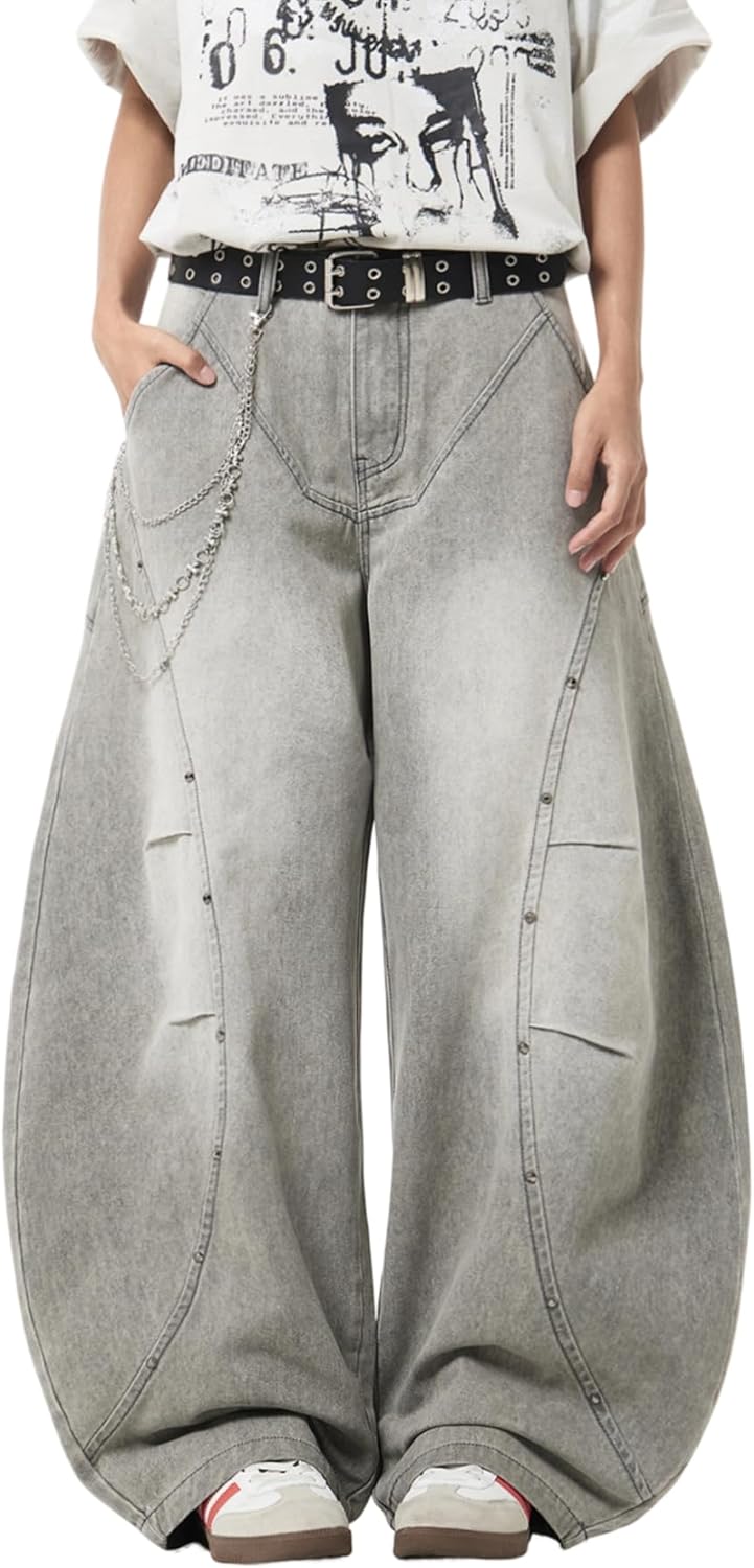 Hip Hop Baggy Jeans for Men Stylish Wide Leg Skater Jeans Loose Fit Denim Pants Streetwear