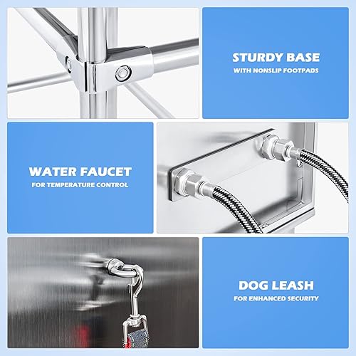 Miniatura 6 de SNUGENS - Estación de baño de aseo para mascotas de 34 pulgadas para el hogar, bañera de acero inoxidable extra elevada para perros grandes y