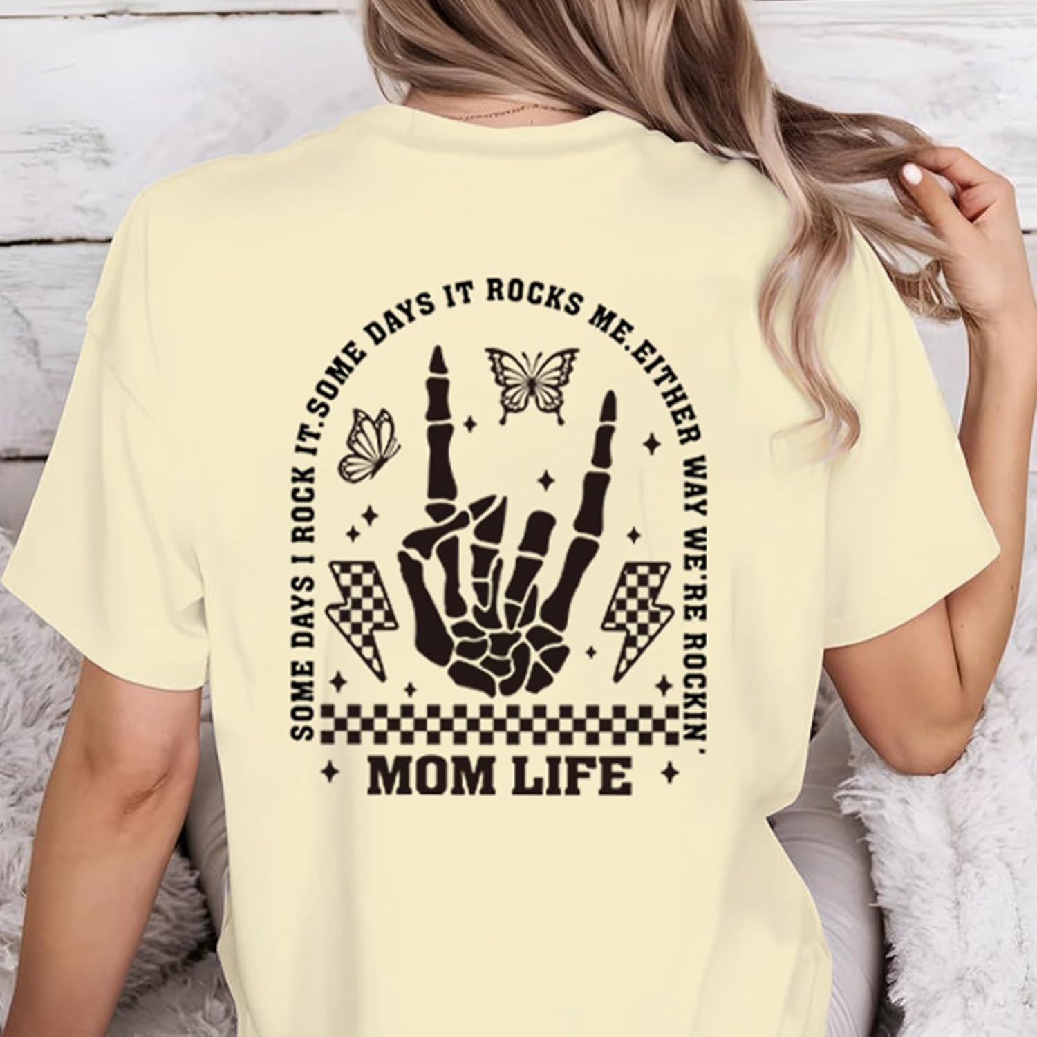 Mama Shirts for Women Mom Shirt Mom Life Crewneck T-Shirts Funny Mama Skeleton Rocker Graphic Tee Summer Pullove Tops - Image 2