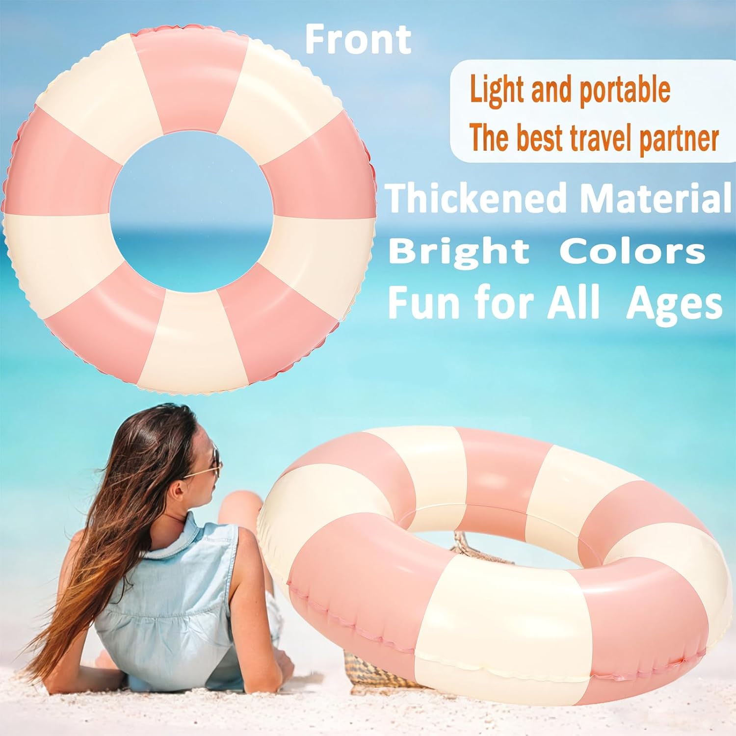 4 PCS Striped Inflatable Pool Floats for Swimming Pool Party Lake Beach Adults - Floaties Pool Tubes Swim Rings Tubes Floaties for Beach Pool Party Decorations