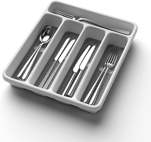 Organizador de cajones de utensilios de 5 ranuras para cubiertos y cubiertos  Soporte grande de plástico para utensilios con diseño antideslizante,