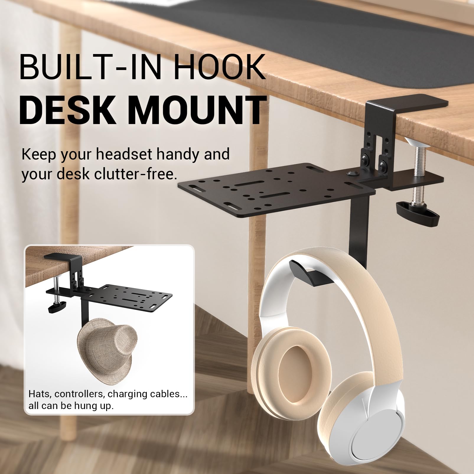 Soporte de Palanca de Cambios para Simulador de Carreras, Abrazadera de Montaje en Escritorio con Portaauriculares Compatible con Logitech,Thrustmaster, Fanatec,Moza,Simagic,Turtle Beach,Heusinkveld