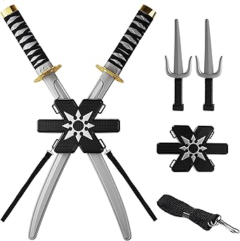 Spooktacular Creations Ninja Swords, Backpack Weapon Toy Set with Swords and Knives for Kids, Ninja Costume Accessories for Cosplay, Dress-up Party Black