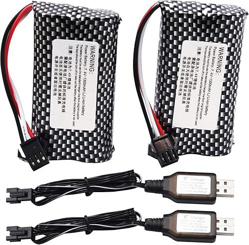 Blomiky Paquete de 2 baterías recargables de iones de litio de 7.4 V 1300 mAh con enchufe SM3P y cable de cargador de repuesto para camión de