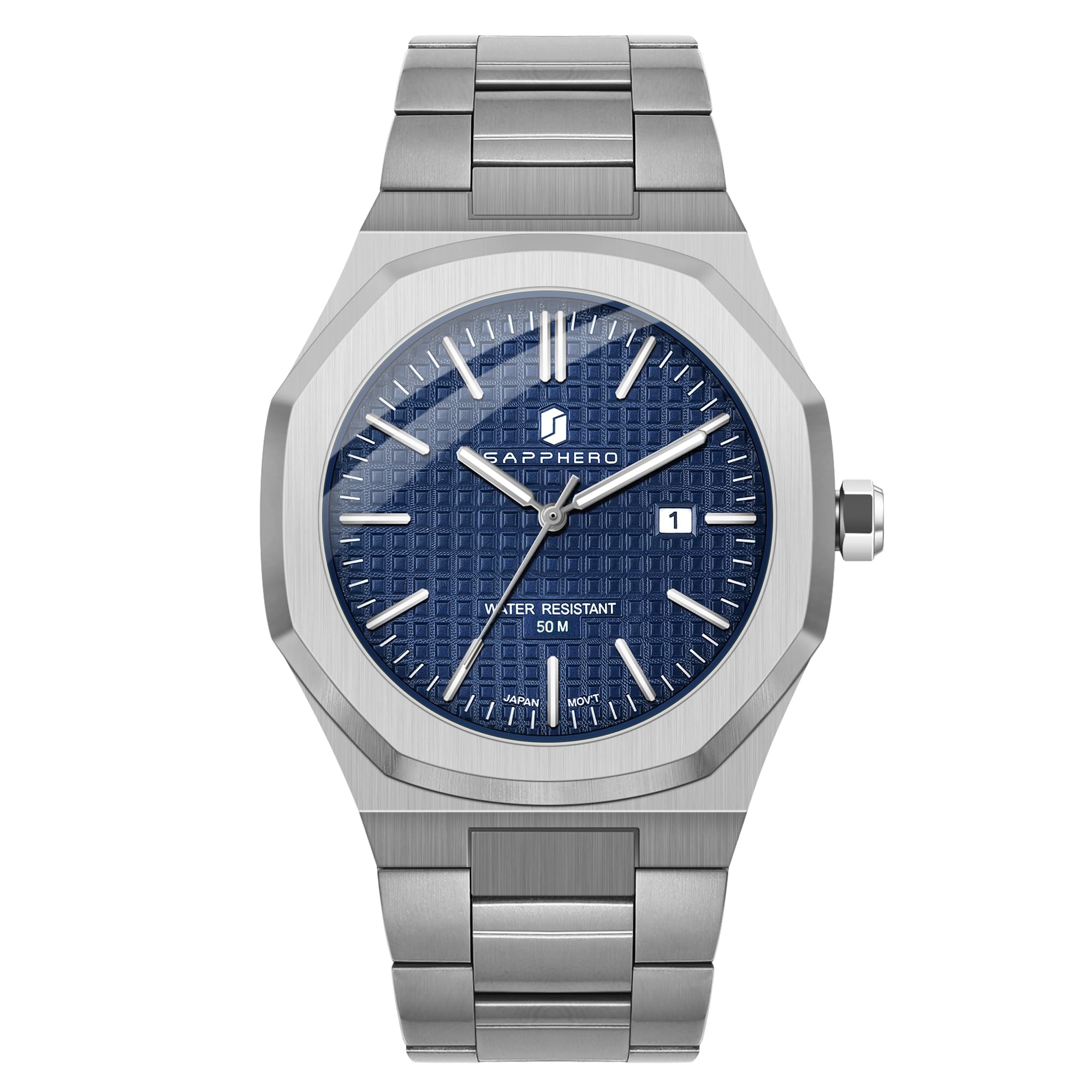 SAPPHERO Men Watches Octagonal Stainless Steel Quartz Fashion Business Mens Watch 50 Meter Water Resistant Analog Movement Multifunction
