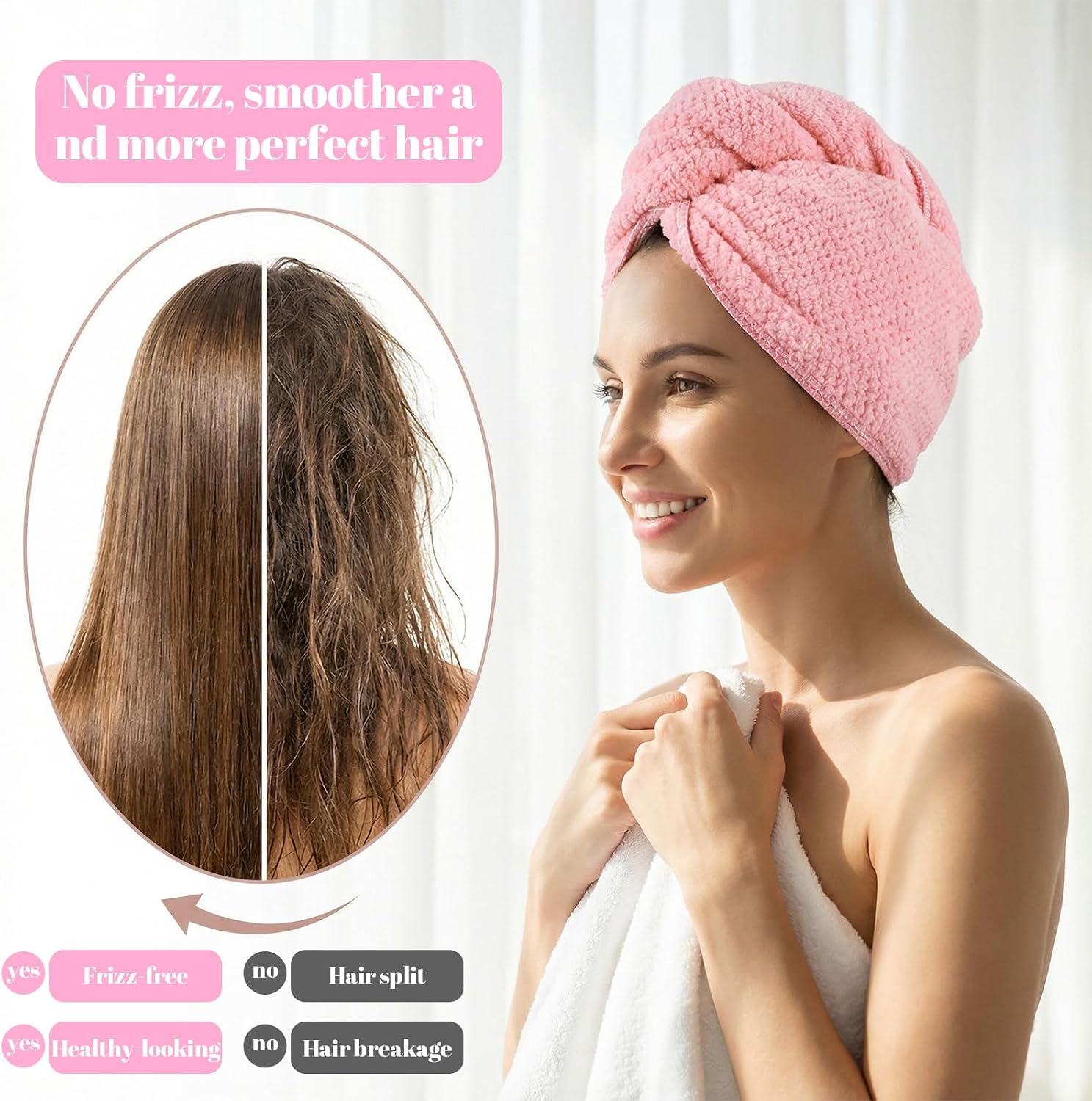 Pink Hair Towel, Large Quick Dry Microfiber Hair Towel Wrap Super Soft, Anti Frizz & Ultra Absorbent Perfect for Women with Thick, Curly, Wet Long Hairs, Extra Large 20x40 Inches