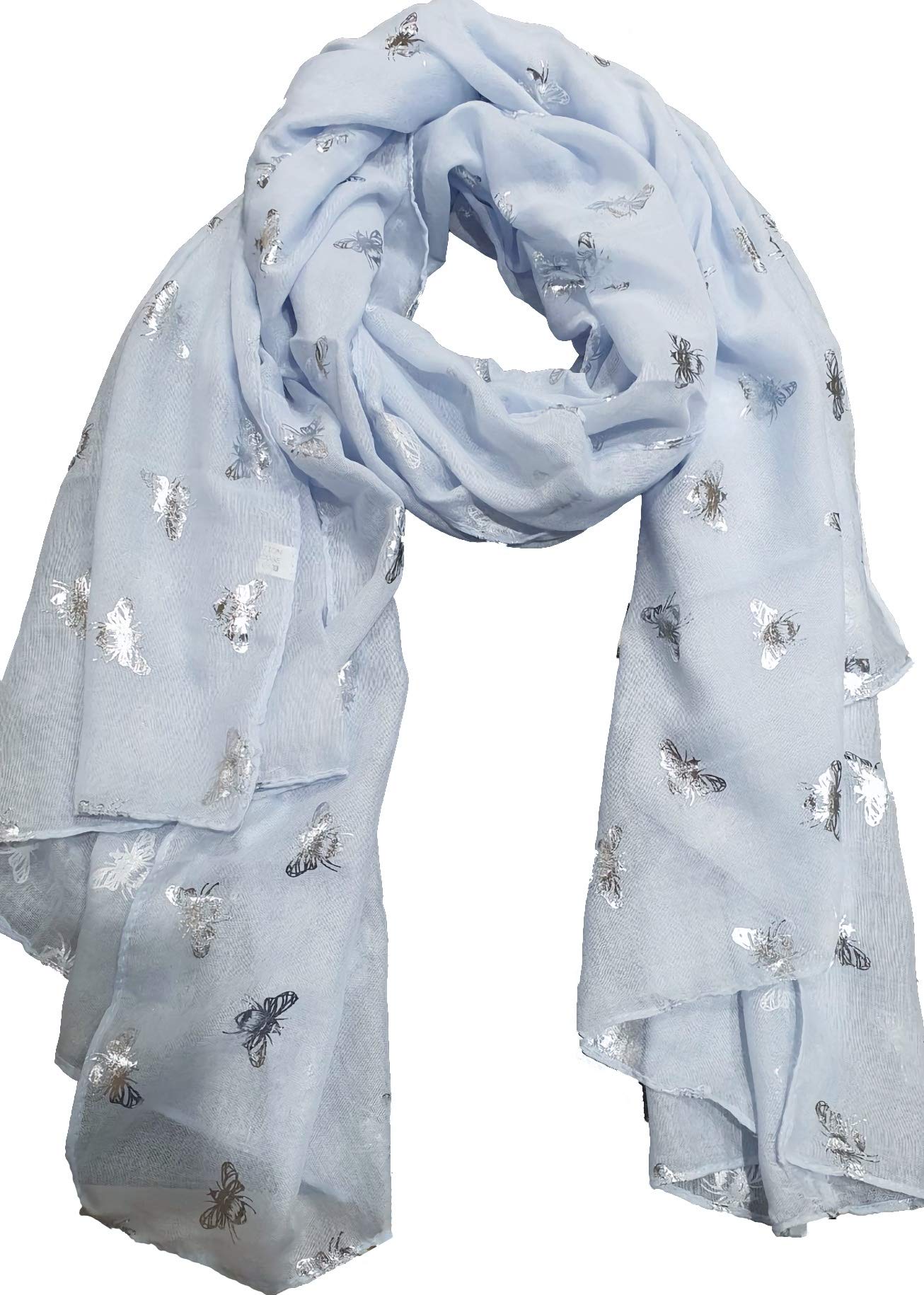 World of Shawls Ladies Girls Women's Glitter Bumble Bees Scarves Wraps Shawl Soft Scarf (Baby Blue)