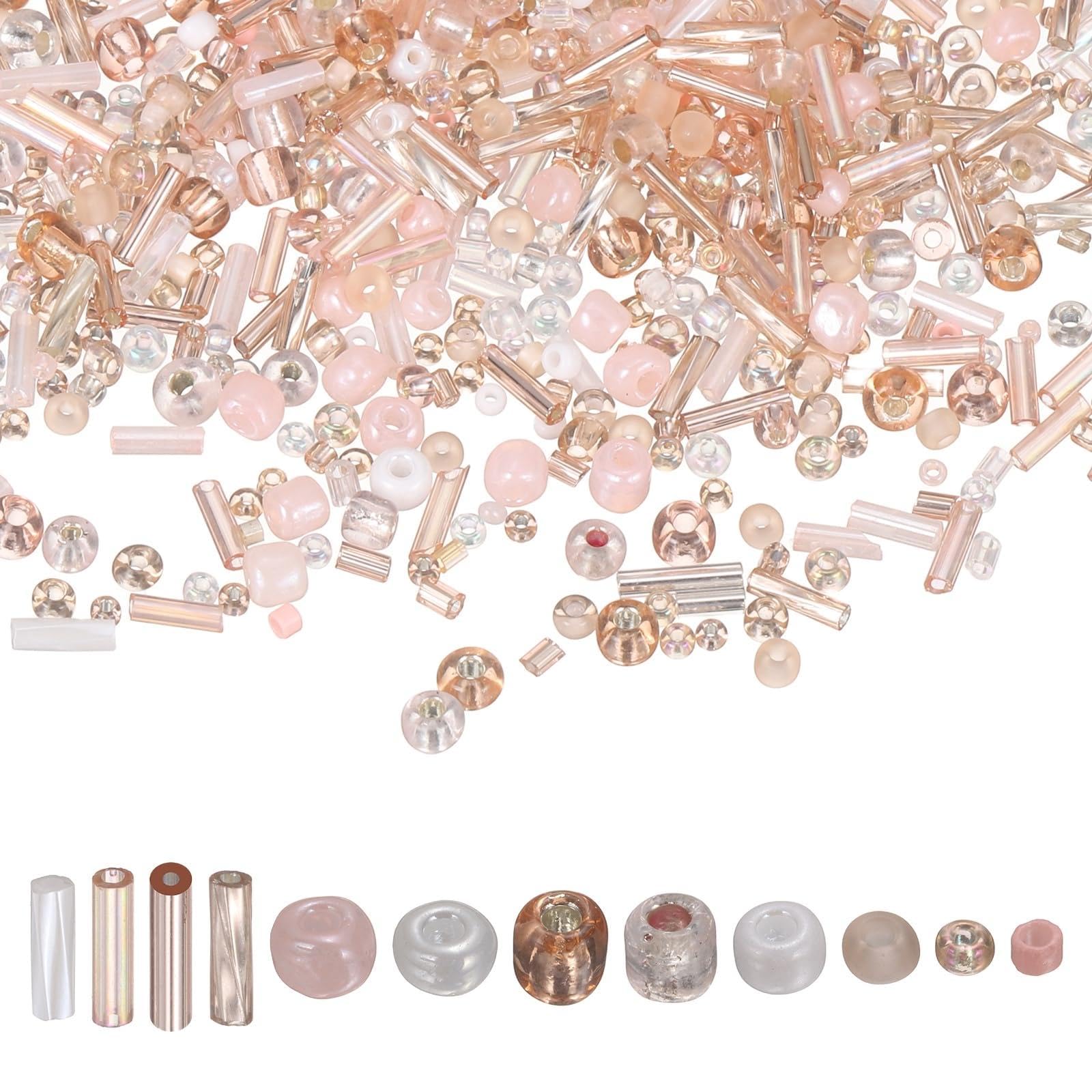 sourcing map 5000 Pcs Mixed Glass Seed Beads, 1.5-6mm Mini Loose Glass Bugle Spacer Bead Embroidery Beads for DIY Craft Projects Earrings Necklaces Bracelets Jewelry Making, Champagne Color — image 1