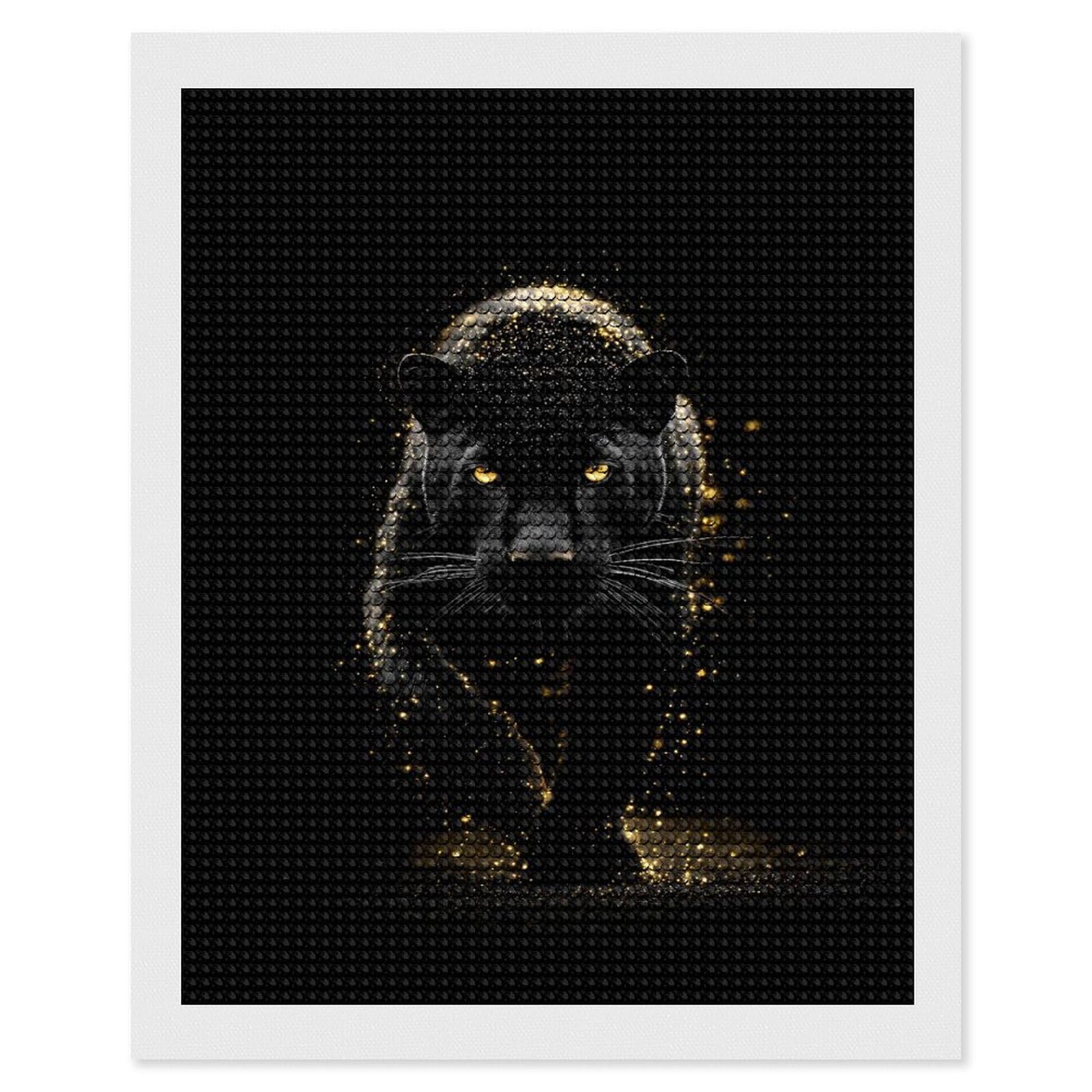 Junmoney Black Panther with Golden Sparkles Diamond Art Canvas 16"x20", for Teens, Nice Detail and Sparkle, Farmhouse Decor, Festive Craft Gift, Easy to Enjoy