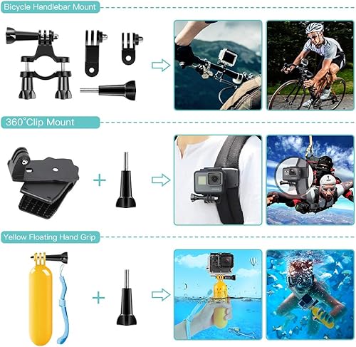 Miniatura 3 de ​Accesorios SmilePowo para aire libre para cámara GoPro Hero 5 / Session 6/5/4/3/2/1, AKASO EK7000, EK5000, SJCAM, DBPOWER, xiaomi YI, paquete Negro