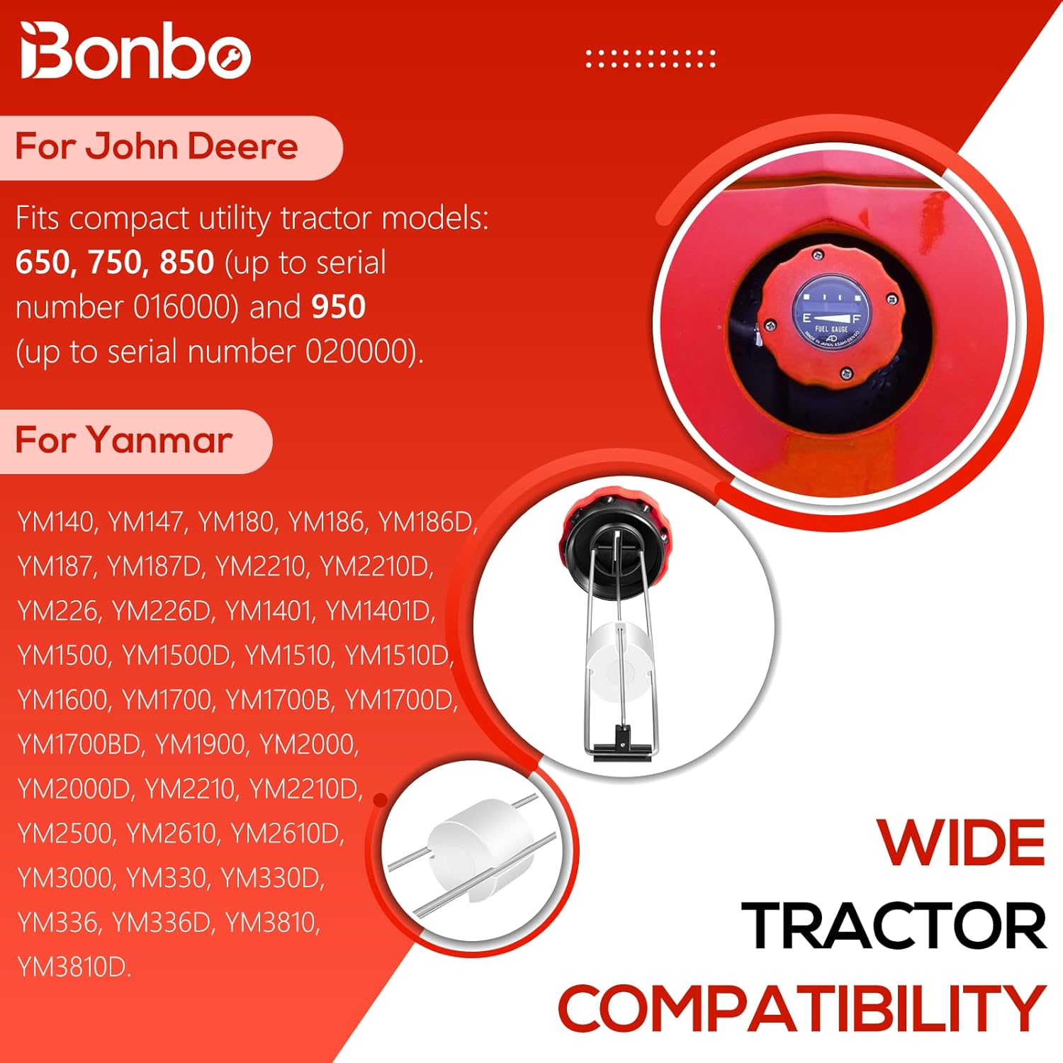 CH15741 Fuel Tank Cap with Fuel Gauge Fits for John Deere 650 750 850 950 Tractor, for Yanmar YM Series, Replaces for CH11096, 194145-04302, 194145-04301, 194145-04300