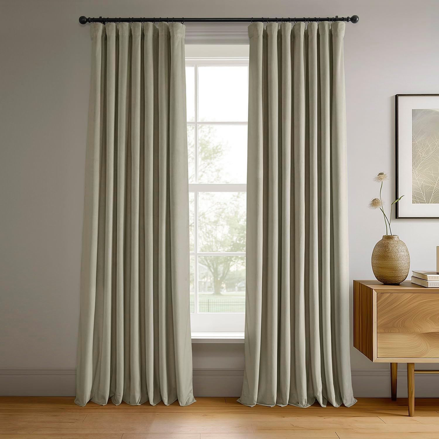 HPD Half Price Drapes Signature Velvet Thermal Blackout Curtains for Living Room 108 Inch Long (1 Panel) Rod Pocket Insulated Blackout Curtains for Bedroom Window Curtains, 50W x 108L, Cool Beige Cool Beige 50"W x 108"L (Pack of 1)