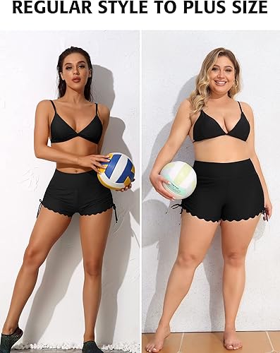 Miniatura 5 de ATTRACO - Pantalones cortos de natación para mujer, de cintura alta, traje de baño, pantalones cortos de baño, pantalones cortos de tabla de surf