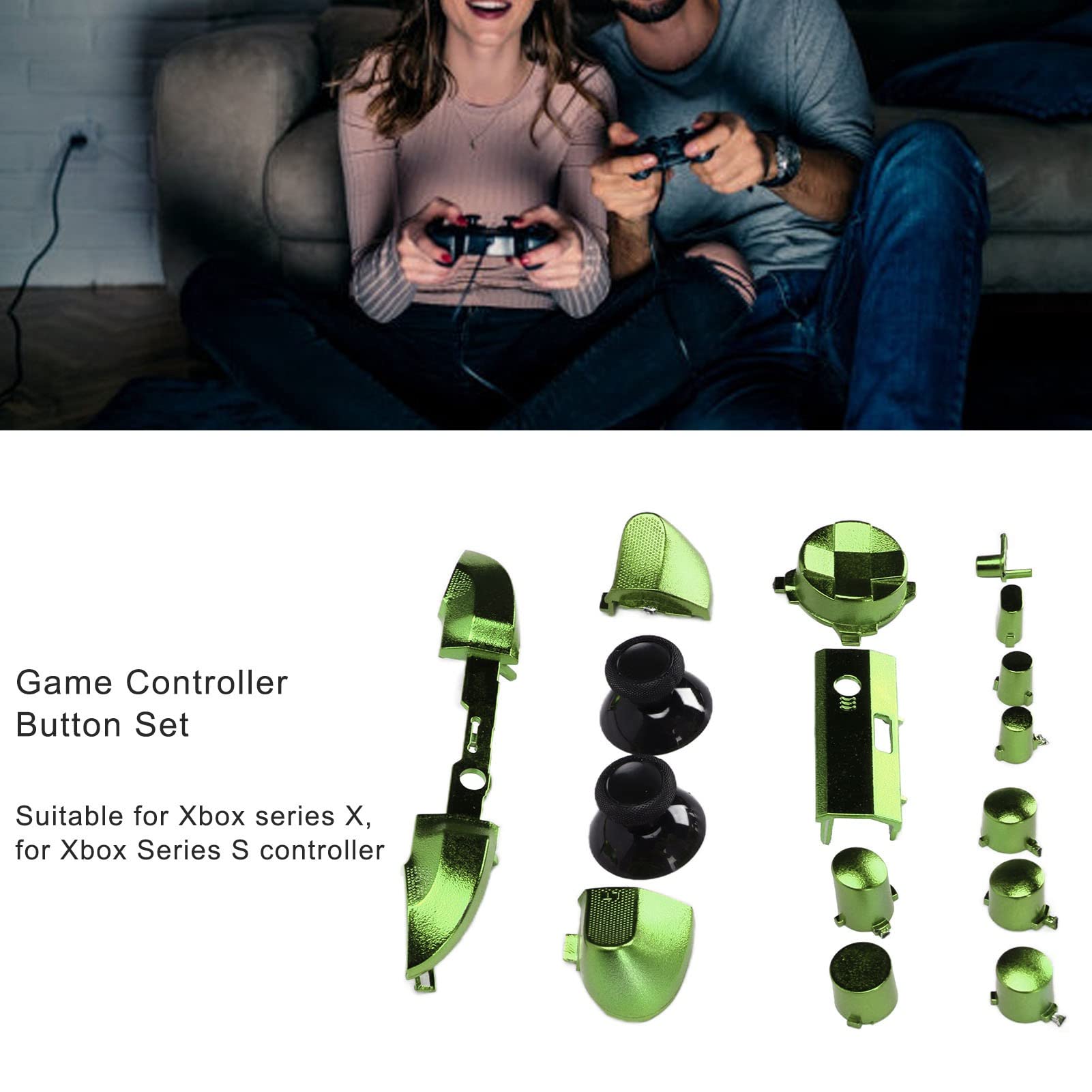 Pełny Zestaw Przycisków dla Xbox Series, Przyciski Wyzwalacza Zderzaka DPad, Drążki RT LT RB LB Przyciski ABXY, Zestaw Naprawczy Przycisku Zamiennego dla Xbox Series X & S(Galwanizacja zielona)