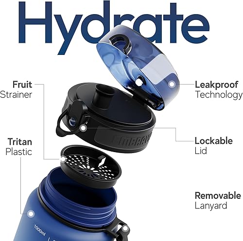 Miniatura 2 de Embrava Botella de agua deportiva  32 oz grande  Tapa de sorbo rápido de flujo rápido  sin BPA ni BPS  A prueba de fugas, tapa abatible  Plástico