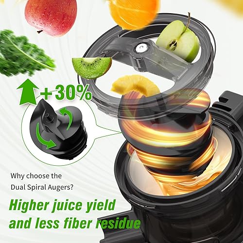 Miniatura 4 de VENNEX Exprimidor de prensa en frío, canal de alimentación extra grande de 5.7 pulgadas para frutas y verduras enteras, máquinas exprimidoras de