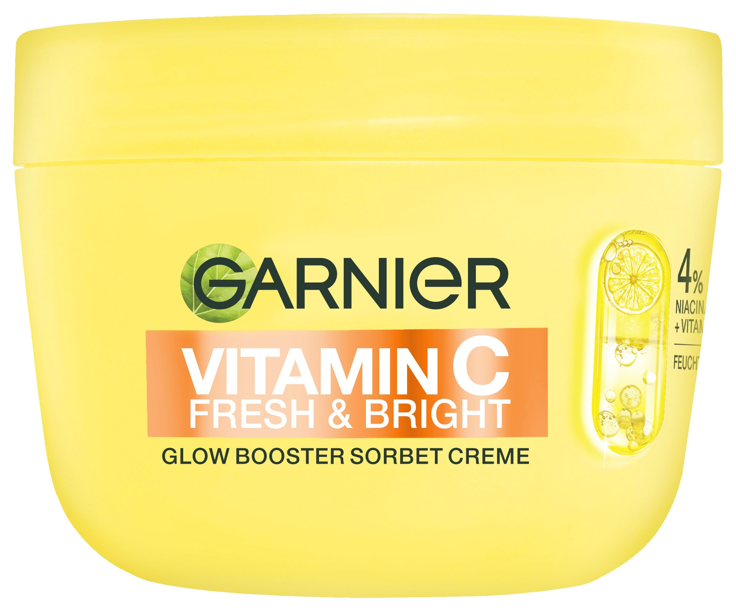 Garnier Vitamin C Fresh & Bright Glow Booster Sorbet Creme – Gesichtspflege mit 4% Niacinamid & Vitamin C für strahlenden Glow – Feuchtigkeitscreme gegen dunkle Flecken & Pigmentflecken – 50ml