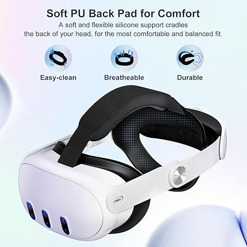 Vista 3 de Saqico Head Strap for Oculus Meta Quest 3,Comfort Adjustable Elite Strap Replacement Reduce Head & Face Pressure,Soft Cushion VR Headset Accessories