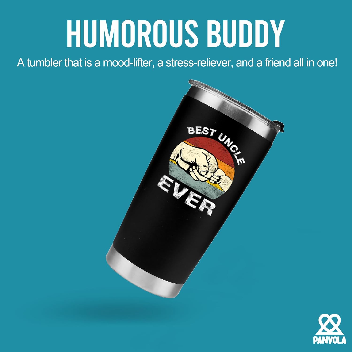 Panvola Best Uncle Ever From Niece Nephew Brother Sister Family Fathers Day For New Uncles Guncles Funcles Tio Vacuum Insulated Stainless Steel Tumbler With Removable Lid And Straw 20 oz Black - Image 2