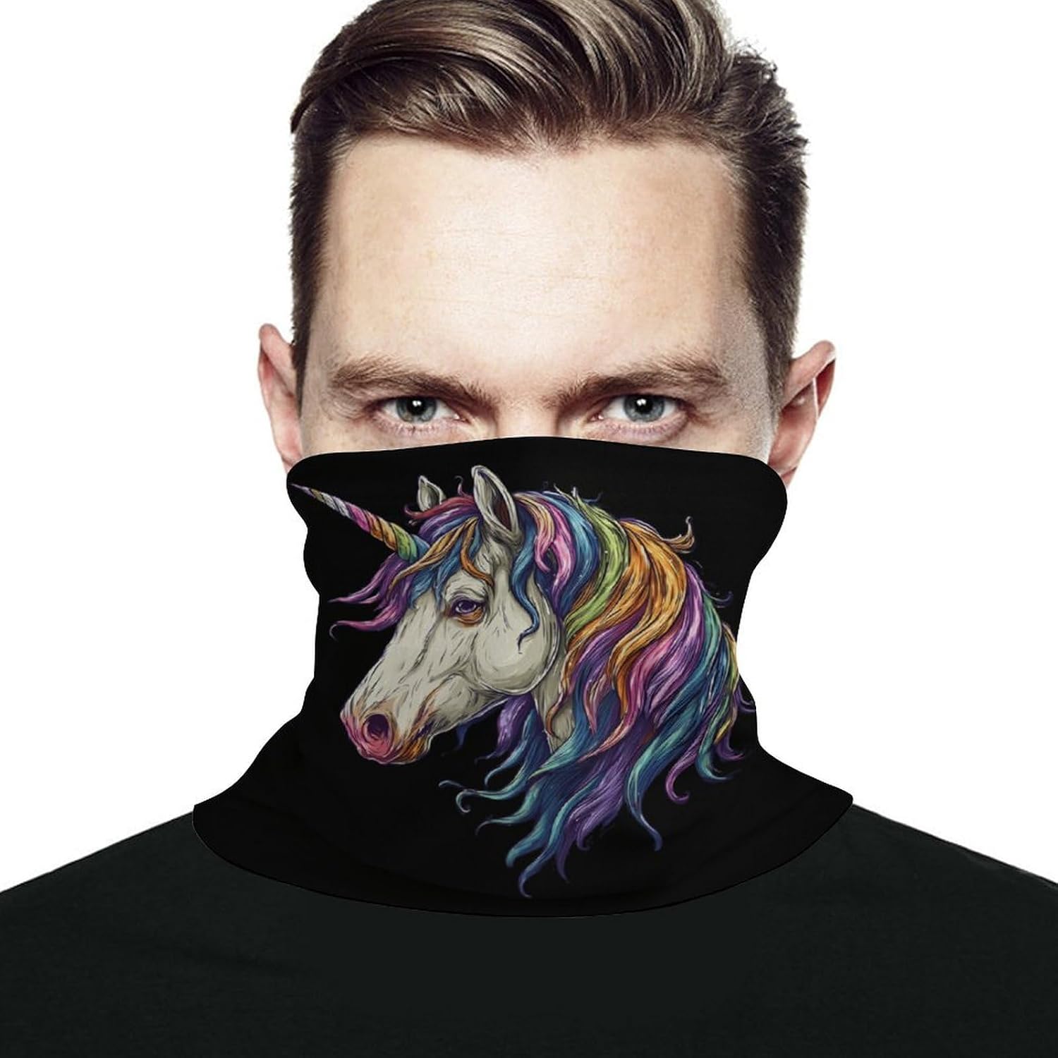 Colorful Unicorm Head Unisex Neck Gaiter Face Scarf Cover Sun Hoods for Outdoor Hiking Skiing