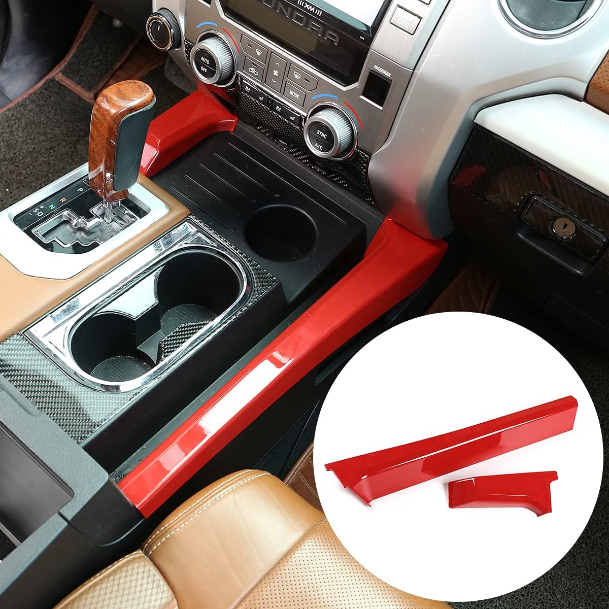 Car Center Console Shift Panel Cover Side Trim Strip Compatible with Toyota Tundra 2014-2021 Center Console Shift Panel Trim Strip Accessories (Red Central Control Gear Trim)