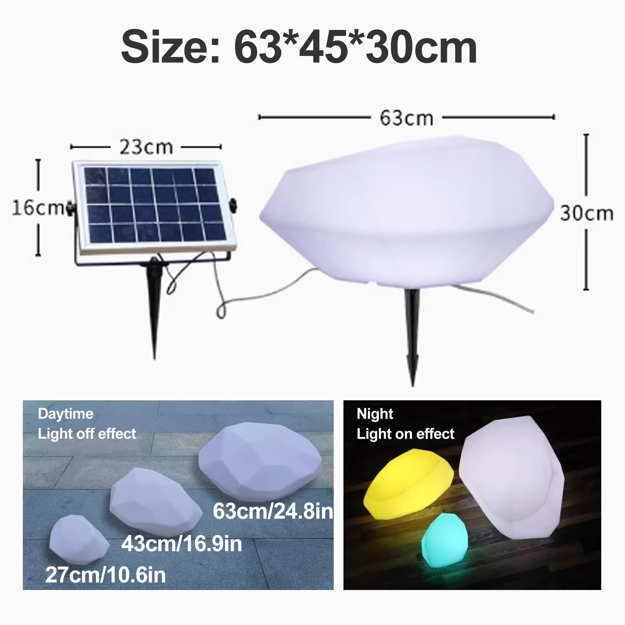 Lampada solare da giardino, Luce da giardino con illuminazione a LED con cambio di colore, Lampada da giardino moderna per esterni, IP65 impermeabile, telecomando, per vialetti, piscina, prati(63*45*3