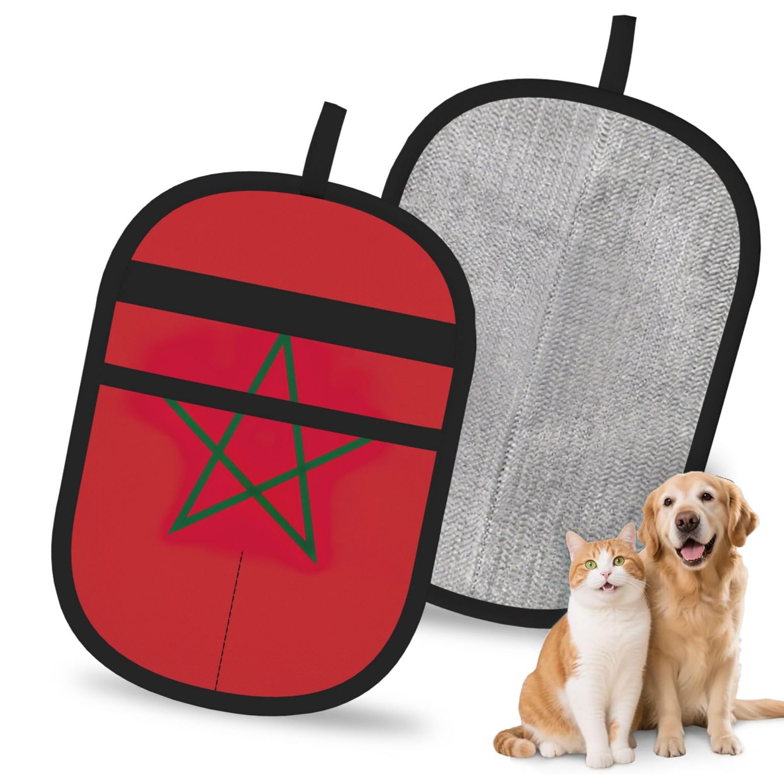 Flag Of Morocco Print Pet Hair Remover Gloves Grooming Cleaning Accessory Reusable Deshedding Tool