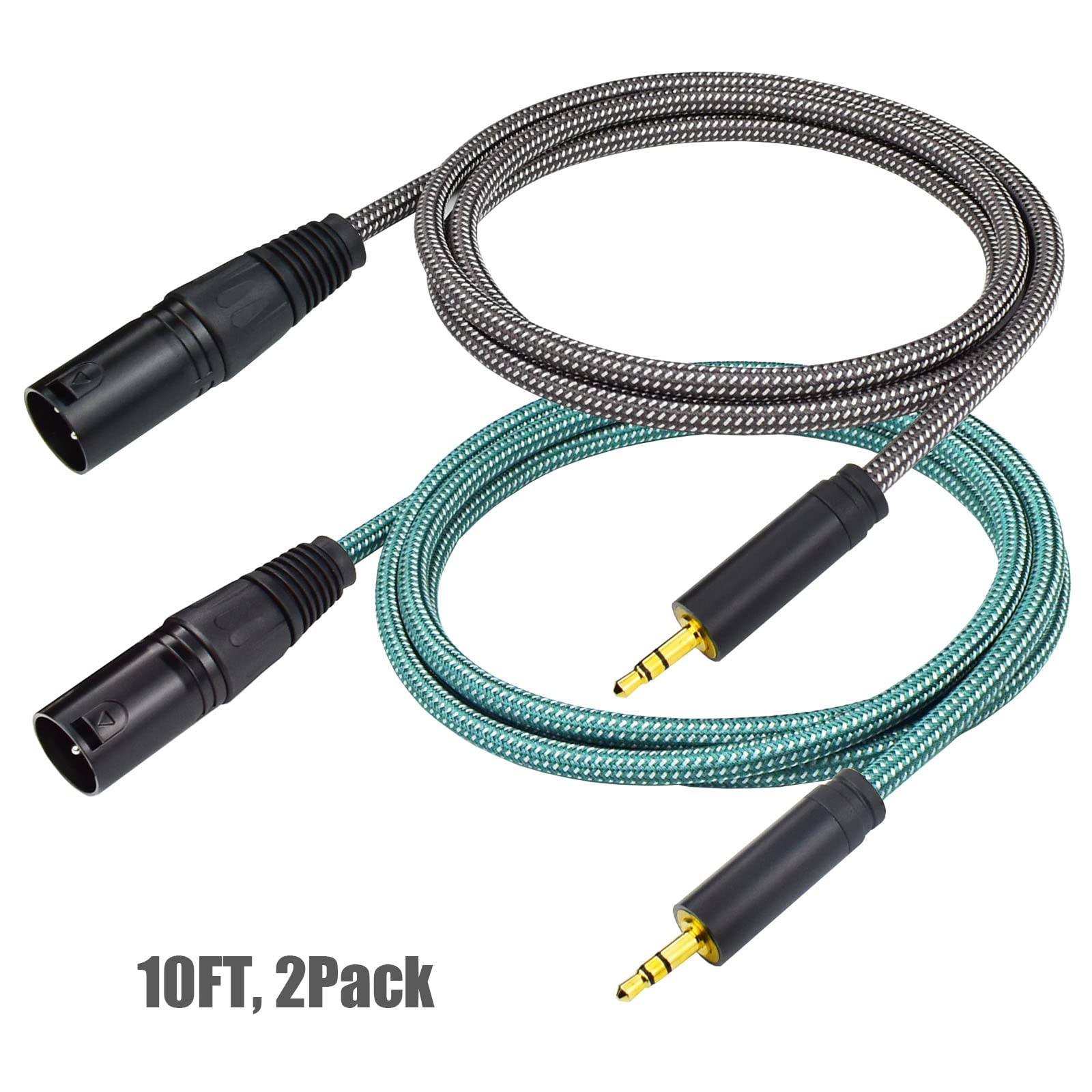Lot de 2 câbles de microphone 3,5 mm vers XLR mâle, 3 m stéréo Mini TRS vers XLR mâle, déséquilibré, nylon tressé, blindé OFC, pour mixeur, haut-parleur, appareil photo