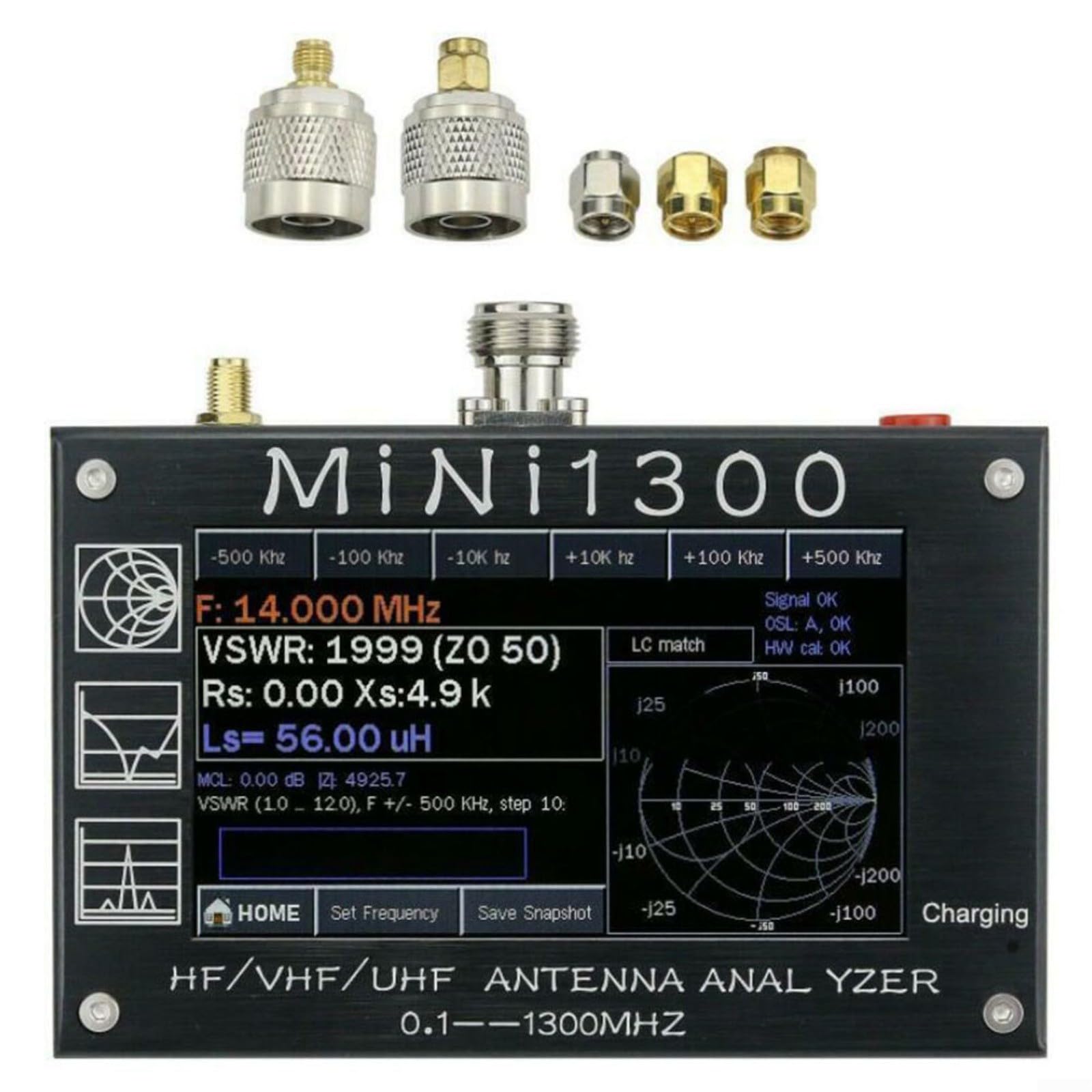 Mini1300 Analizador de antena medidor 0.1-1300MHz HF VHF UHF SWR Tester con pantalla de 4.3 pulgadas para uso en campo