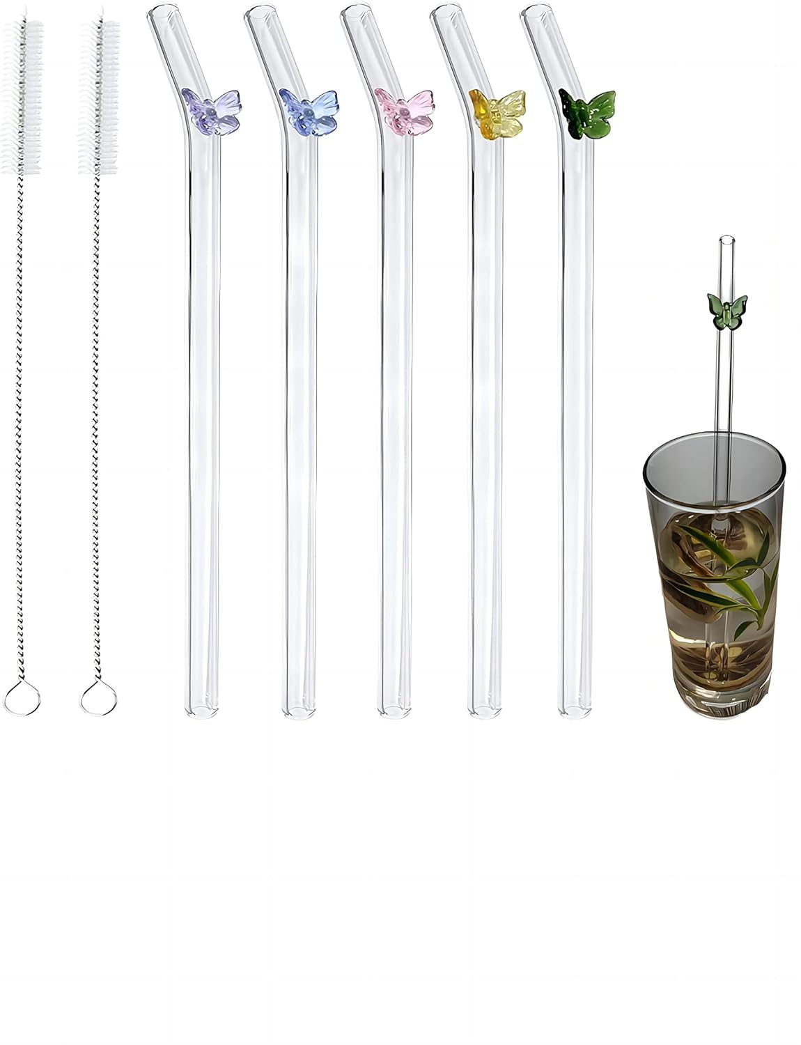 5pcs Reusable Glass Straws Clear Glass Straws Designer Glass Straws Decorative Drinking Straws Shatterproof Curved Straws for Cocktails Juices Milkshakes etc/469