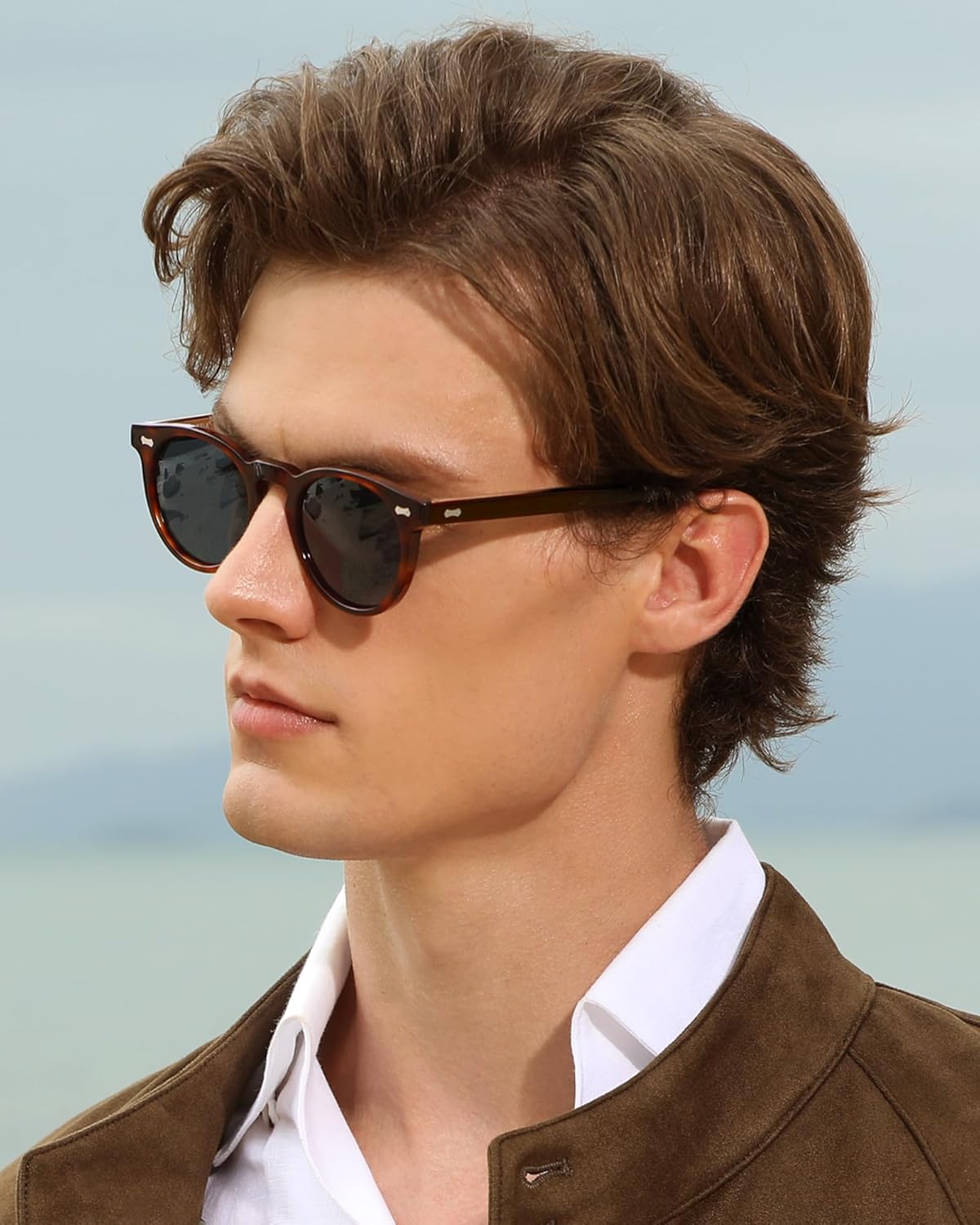 CARFIA Retro Acetate Polarized Sunglasses for Men UV Protection, Vintage Round Frame Eyewear with Gold Filigree CA5506 - Image 3