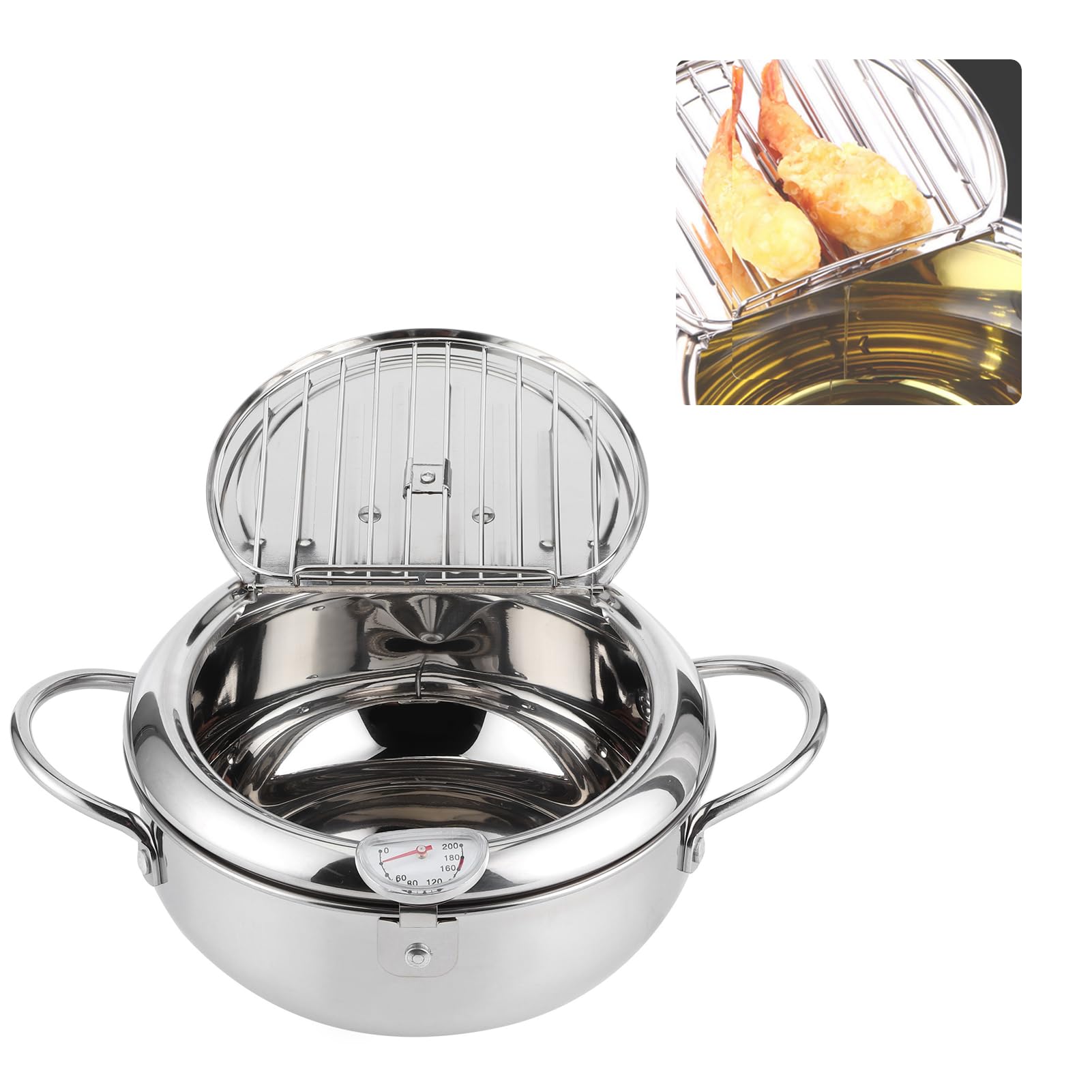 KUIDAMOS Deep Fryer Pot Stainless Steel Japanese Frying Pot, Oil Fryer with Screen Rack Oil Level Alert Function Mini Frying Pot for Home Use