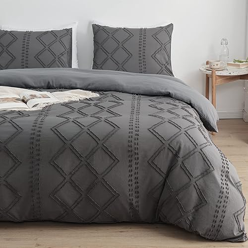 WARMDERN Juego de funda de edredón copetuda tamaño individual juego de funda de edredón bohemio blanco con textura geométrica funda de edredón de WARMDERN Juego de funda de edredón copetuda tamaño individual juego de funda de edredón bohemio blanco con textura geométrica funda de edredón de