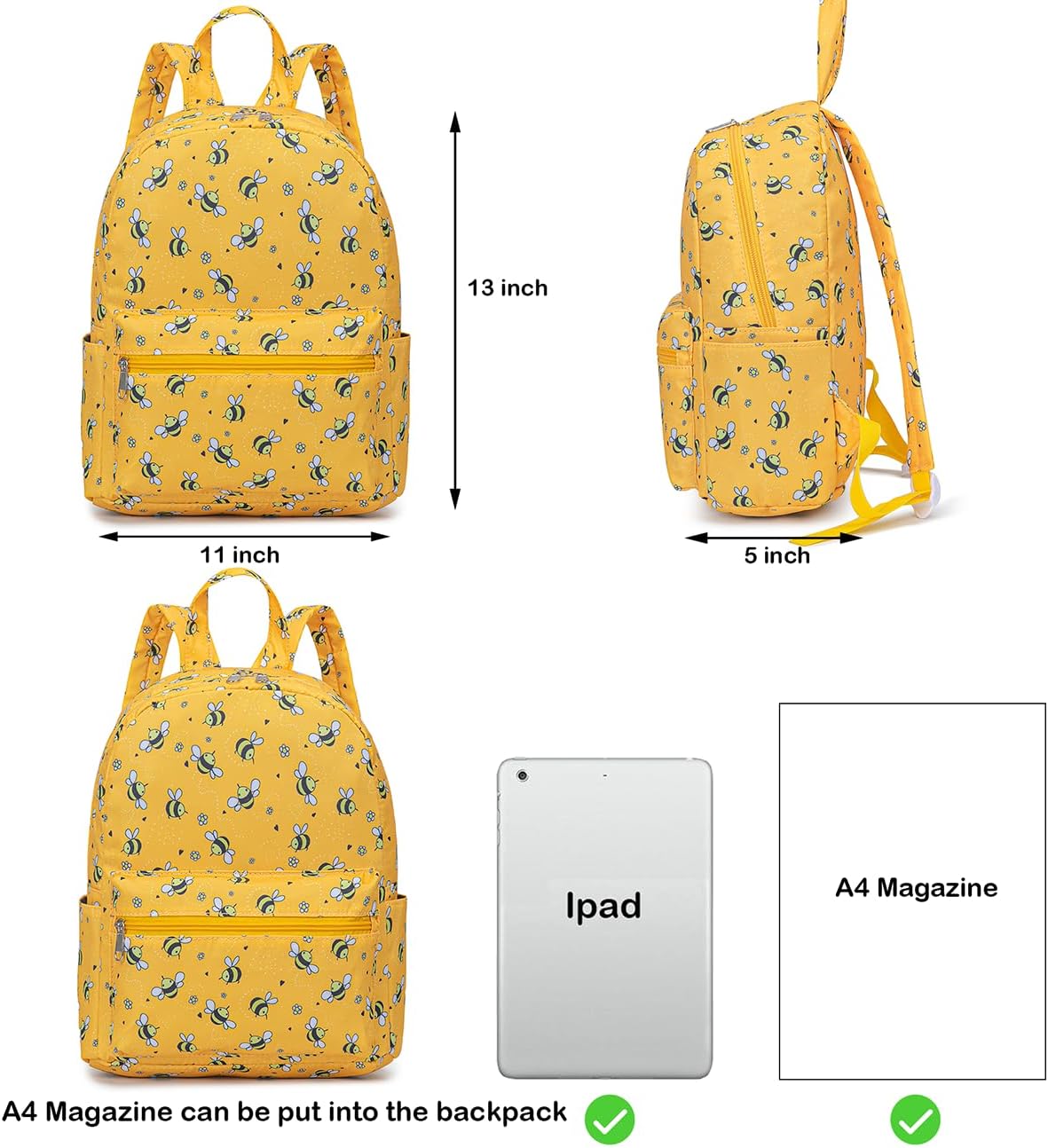 YiXiamo Cute 13 inch mini pack bag backpack for grils children and adult (bee) - Image 2