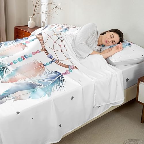 Miniatura 4 de Erosebridal Juego de sábanas de atrapasueños, tamaño Queen, para niñas, con flores de cerezo, sábana bajera ajustable para mujer, sábana encimera