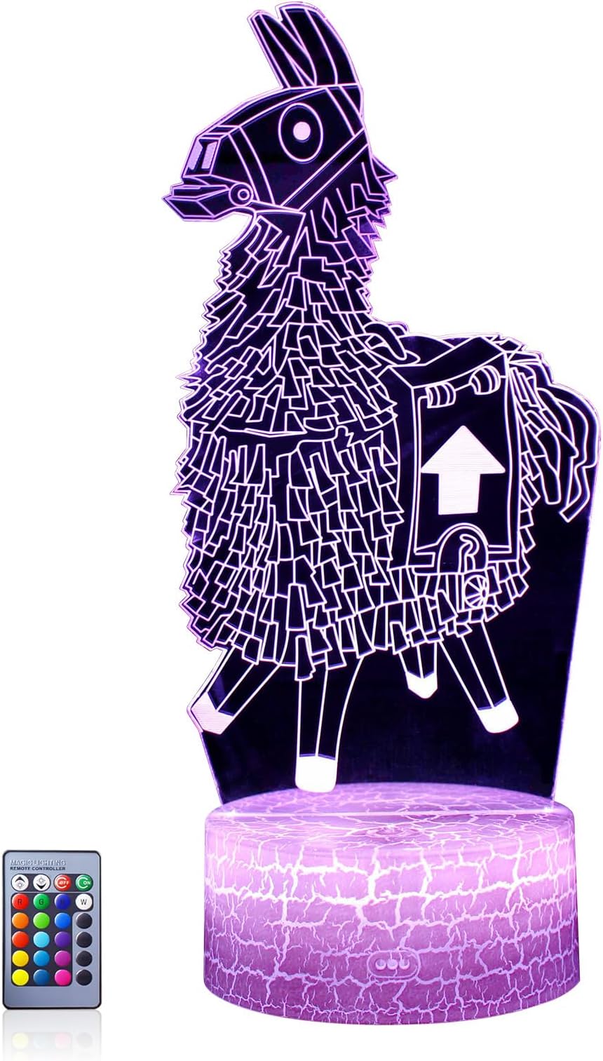 3D Night Light 16 Color Changeable Table Lamp Base Cool Nightlight for Kids Birthday Holiday Christmas Gift Christmas Festival Gift(Llama Crackle Base with Remote Control)