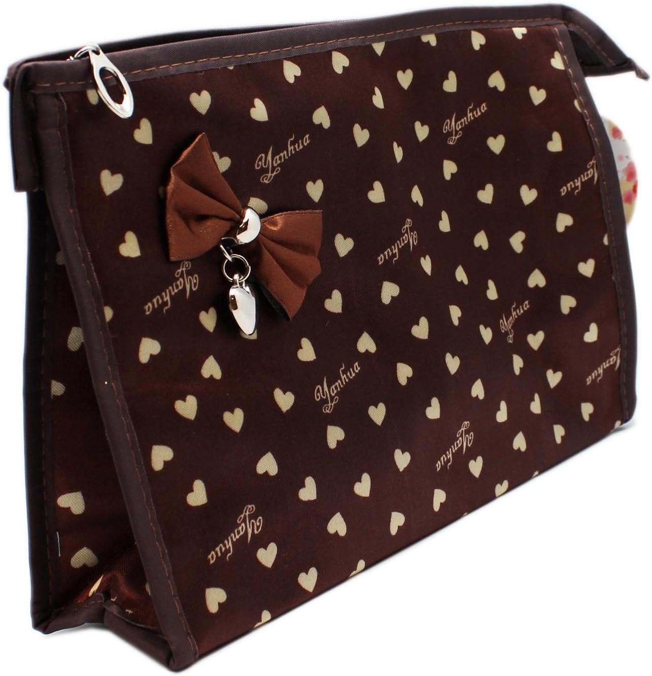 Yanhua Large Cosmetic Bag - Brown & Tan Heart