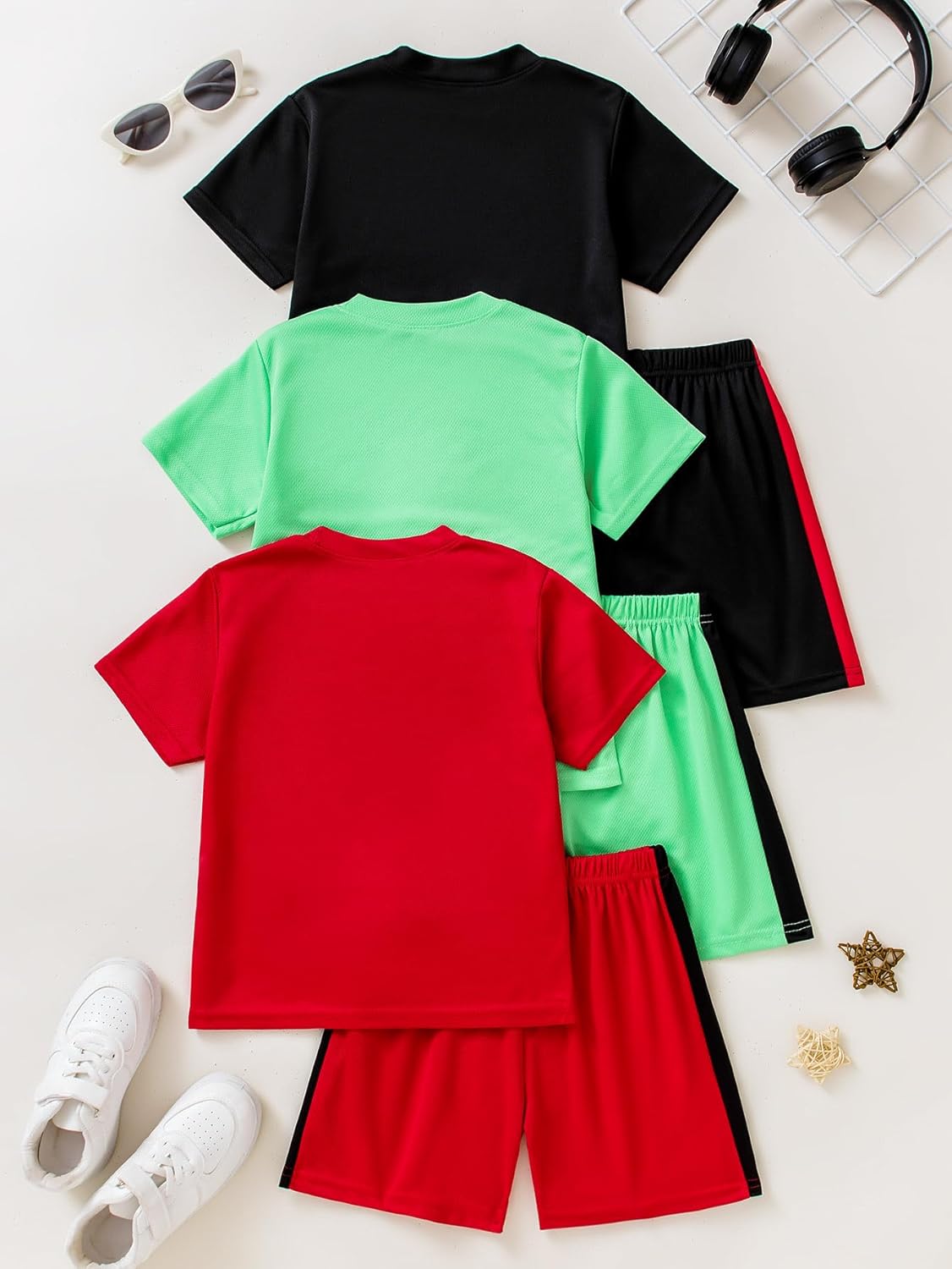 Boys' 6PC Active Shorts Set T-Shirt Tee and Quick Drying Shorts Summer Athletic Sets 4-12Y - Image 2