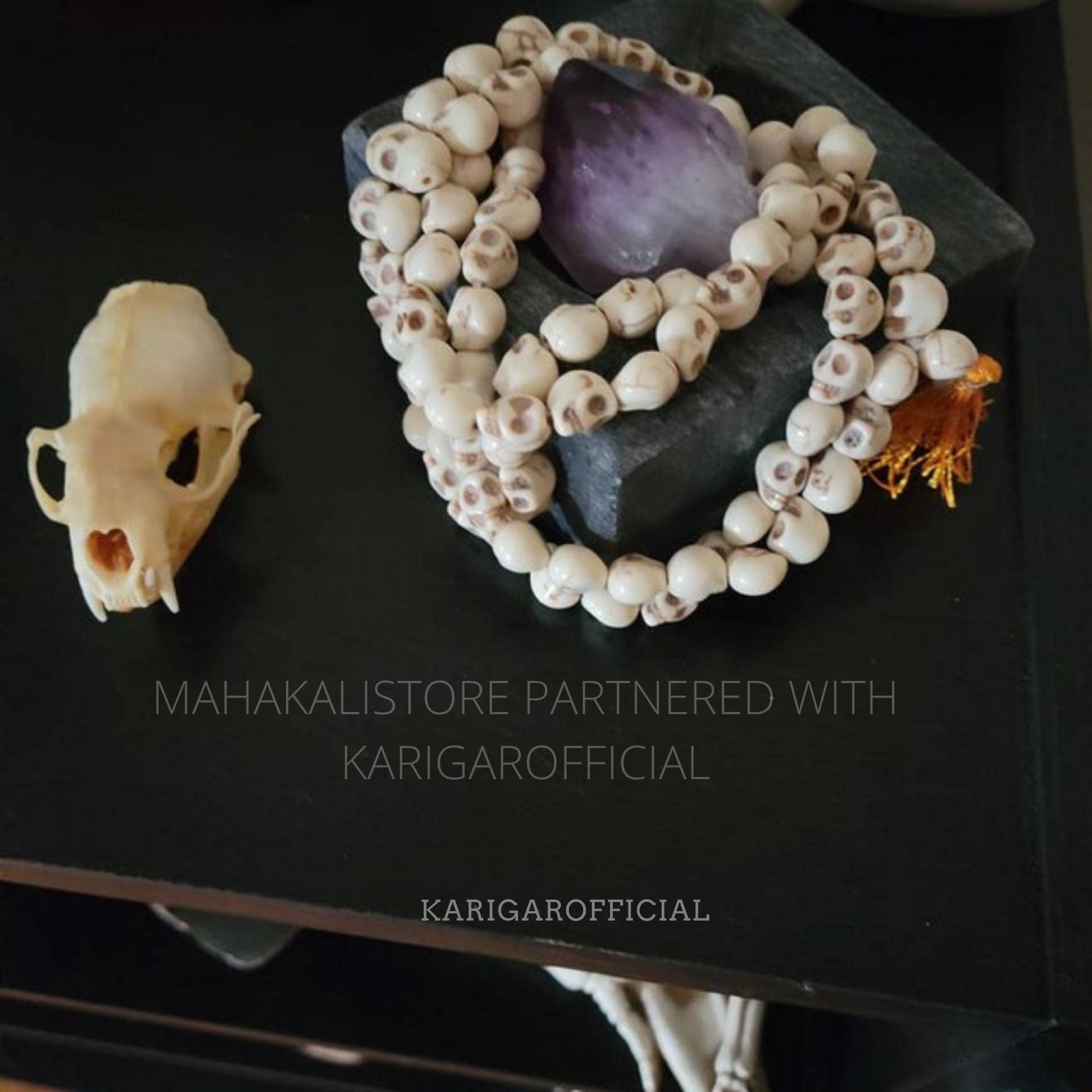 Naszyjnik z czaszką girlanda bogini Kali Mund Mala 108 ręcznie rzeźbione koraliki czaszka hinduska bogini mahakali naszyjnik do medytacji pudża szkielet głowa koraliki łańcuszek duchowa biżuteria