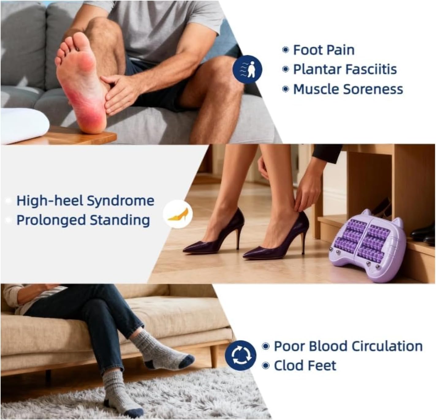 Foot Roller Massager for Plantar Fasciitis Relief,Dual Foot Roller for the Arch, Heel, Calf and Sole of The Foot Blue