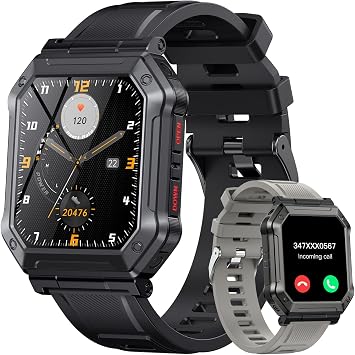 Smart Watch for Men Fitness Tracker Digital Mens Watches Smart Watches for Men Military Make/Answer Call Run Waterproof Smartwatch Android Phones iPhone Samsung Compatible Heart Rate Monitor H31GBK