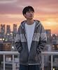 J.STORE Men's Sweatshirt, Large Size, Long Sleeve Knit Top, Oversized, Front Zip, Bicolor M~2XL