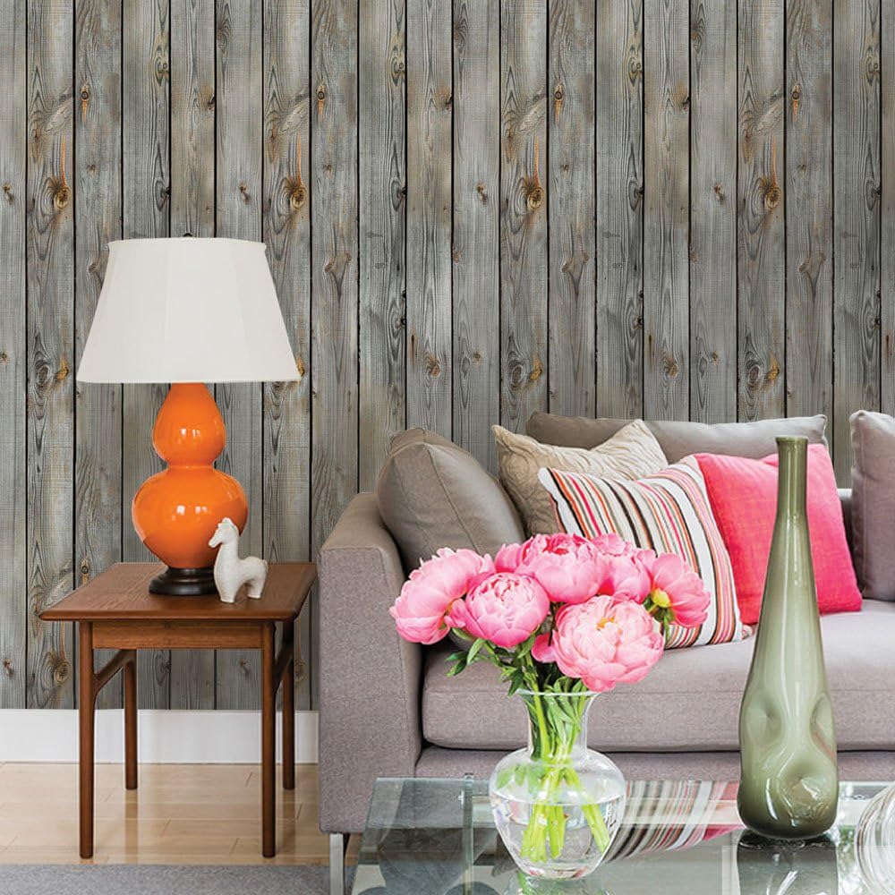 Simple Shapes Grey Vintage Wood Wallpaper - 2 ft x 4 ft - Single