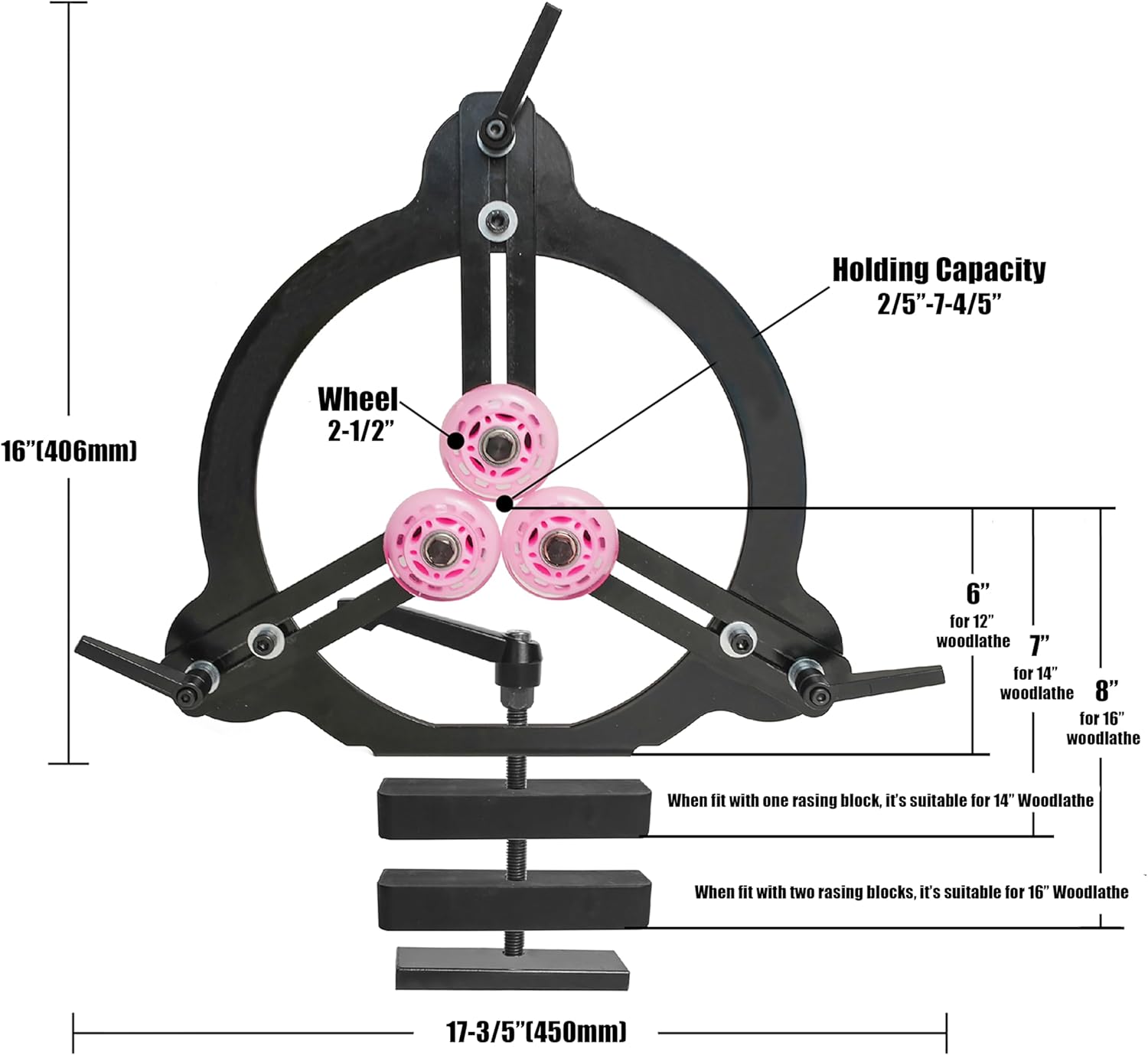Woodturning Steady Rest for 12",14" and 16" Swing Size, Wood Lathe for Spindle Woodturning, Woodturning Tools.