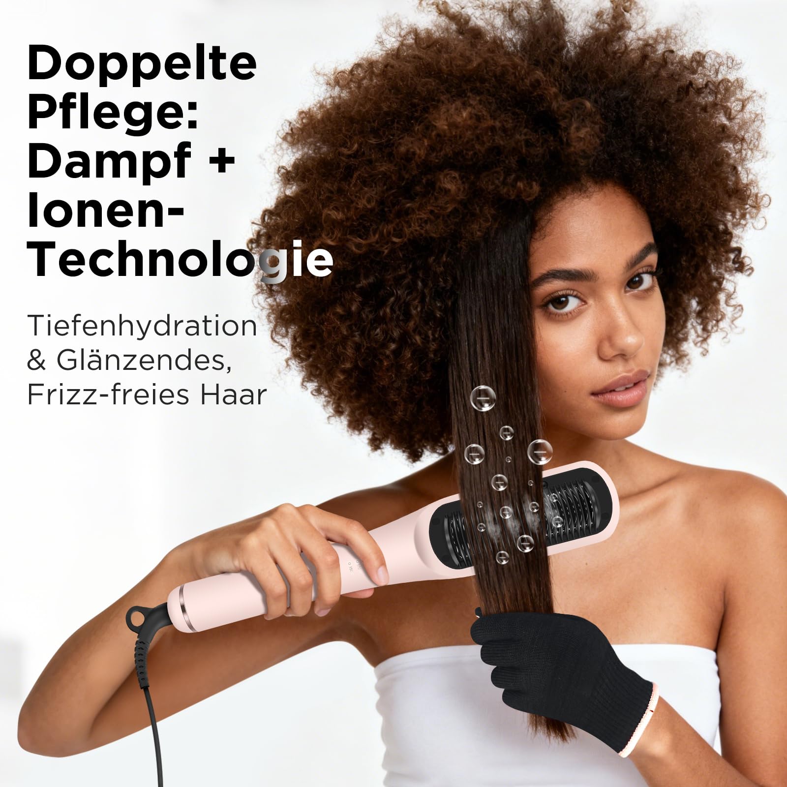 Pro Dampf Glättbürste, PARWIN PRO BEAUTY 3-in-1 Dampf Haarglätter Bürste, LED-Anzeigeleuchte, Ionentechnologie & Dampf für doppelte Pflege, reduziert Schäden, 4 Temperatureinstellungen - Rosa